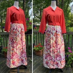 NWT Vintage 70s Rhapsody Burnt Orange Quilted Skirt Hostess Dress